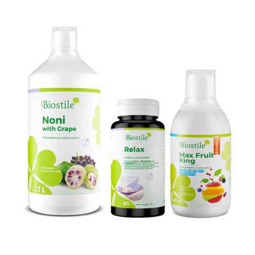 Biostile Anti Stress - Relax capsules, Noni natural juice and Max Fruit King -